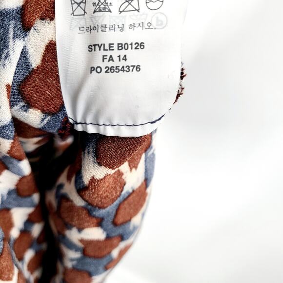 J. Crew Brown Blue White All Over Print Cap Sleeve Blouse Top Women's Size 0 - Picture 7 of 7